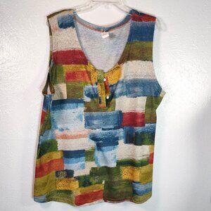 Multi Color Geometric V-Neck Tank Top Size 4x